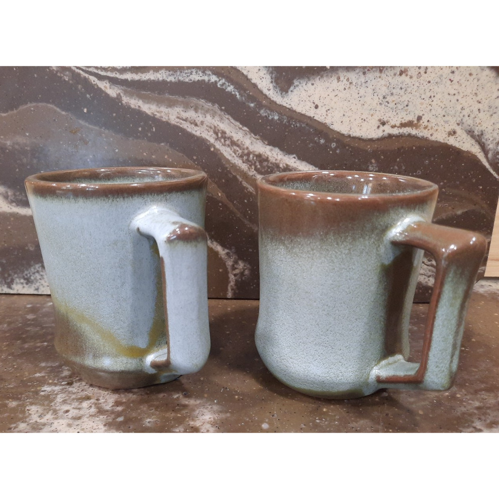 Vintage FRANKOMA Pottery A Pair (2) C5 Coffee Mugs Cups Tea Cocoa Prairie Green
